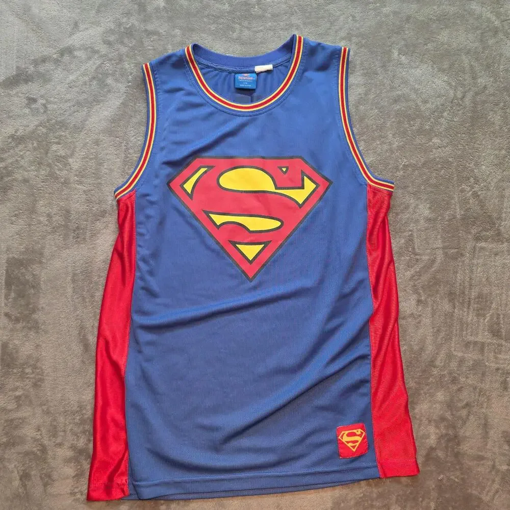 Superman Jersey Tank Boys 14? Blue Red Mesh Basketball Sleeveless DC Comics